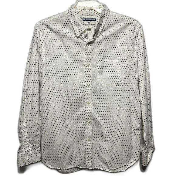 Old Navy Button Up Regular Fit Polka Dot Classic Shirt White Top Men sz Large - Picture 1 of 5